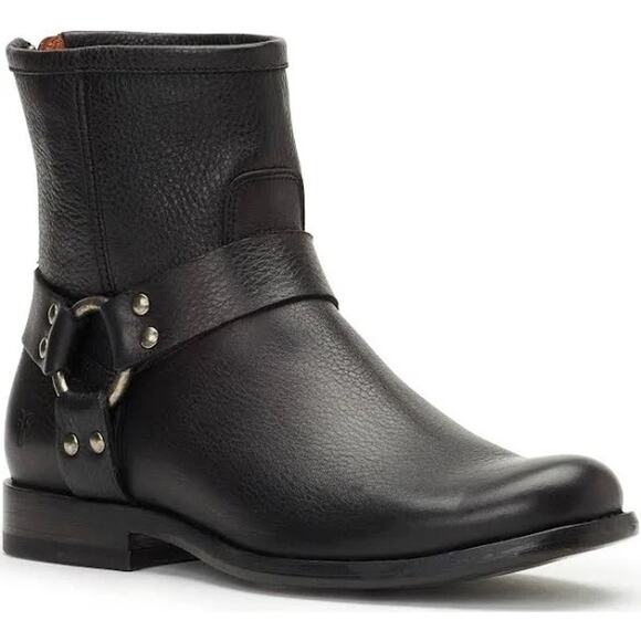 Frye Leather Moto Harness Biker Boots Black Ankle Zip Pull-On Style Size 6.5B - Picture 1 of 11